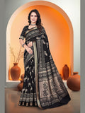 Elephant Print Saree – Black & Beige