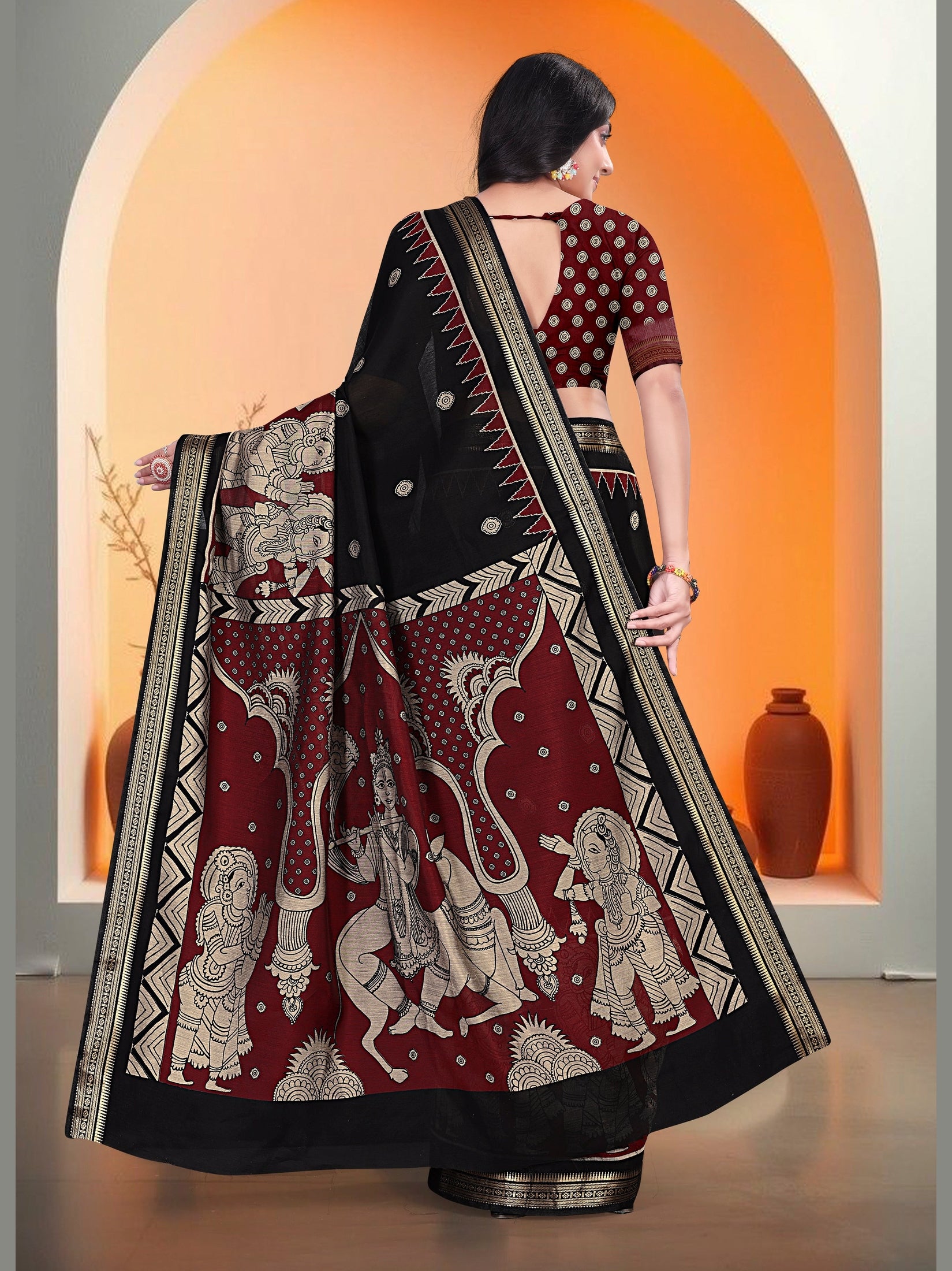 Kalamkari Printed Saree – Black