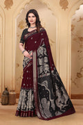 Kalamkari Printed Saree – Maroon