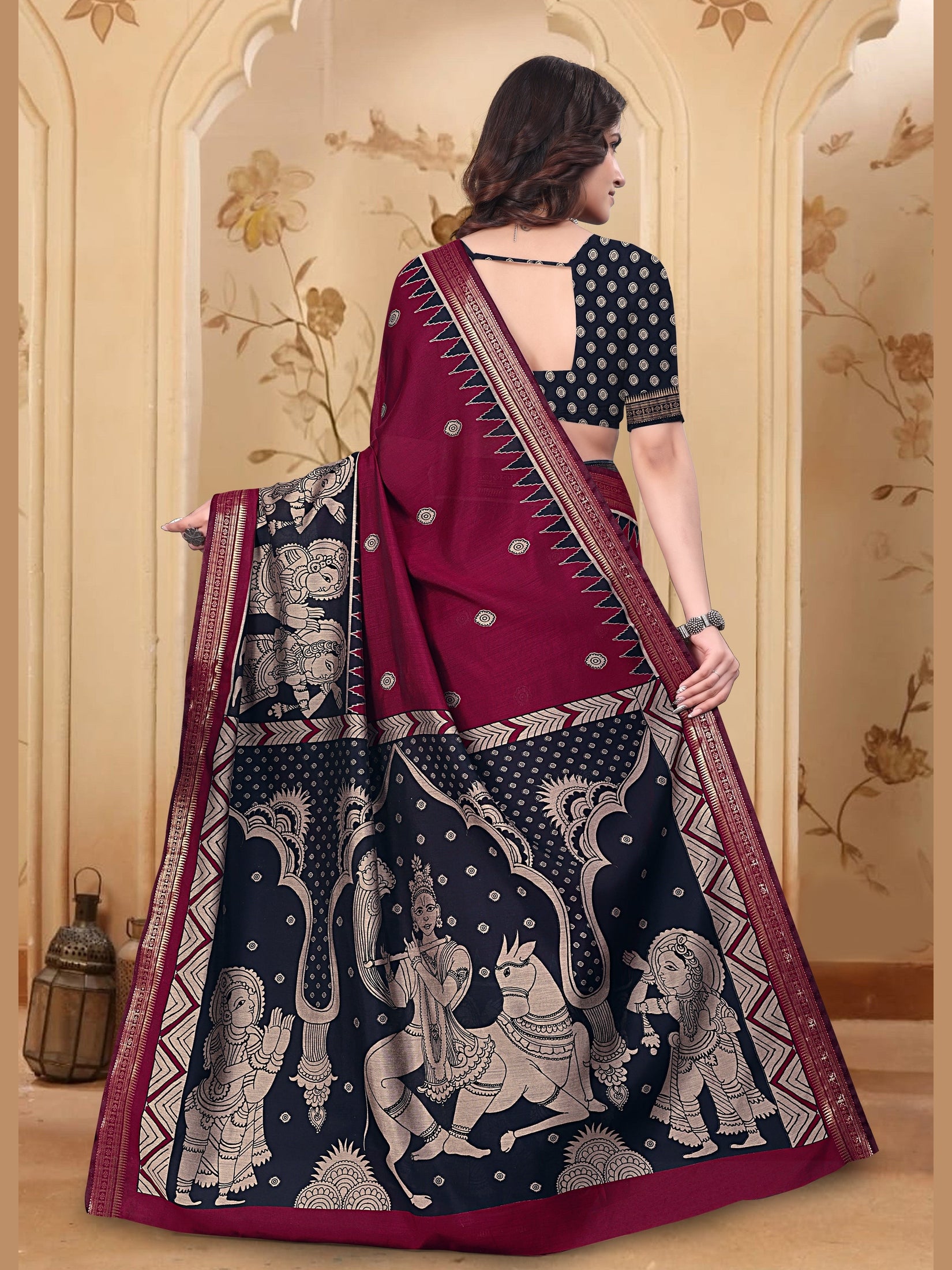 Kalamkari Printed Saree – Dark Pink