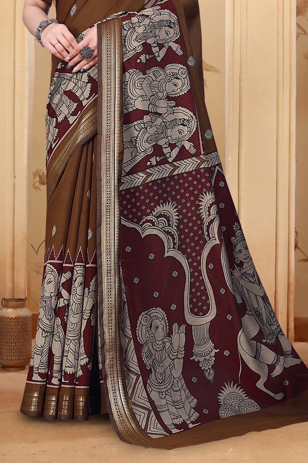 Kalamkari Printed Saree – Mustard