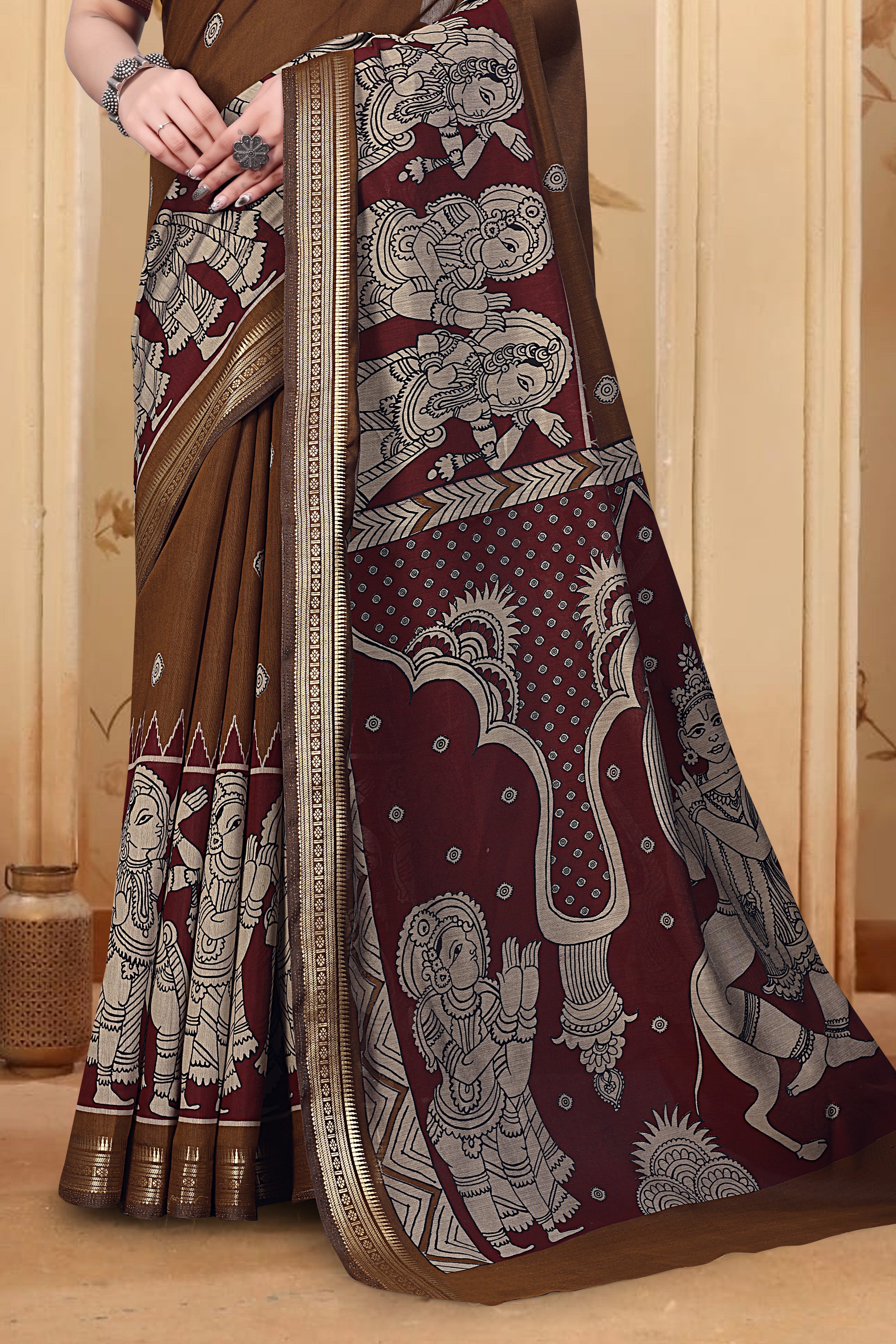 Kalamkari Printed Saree – Mustard