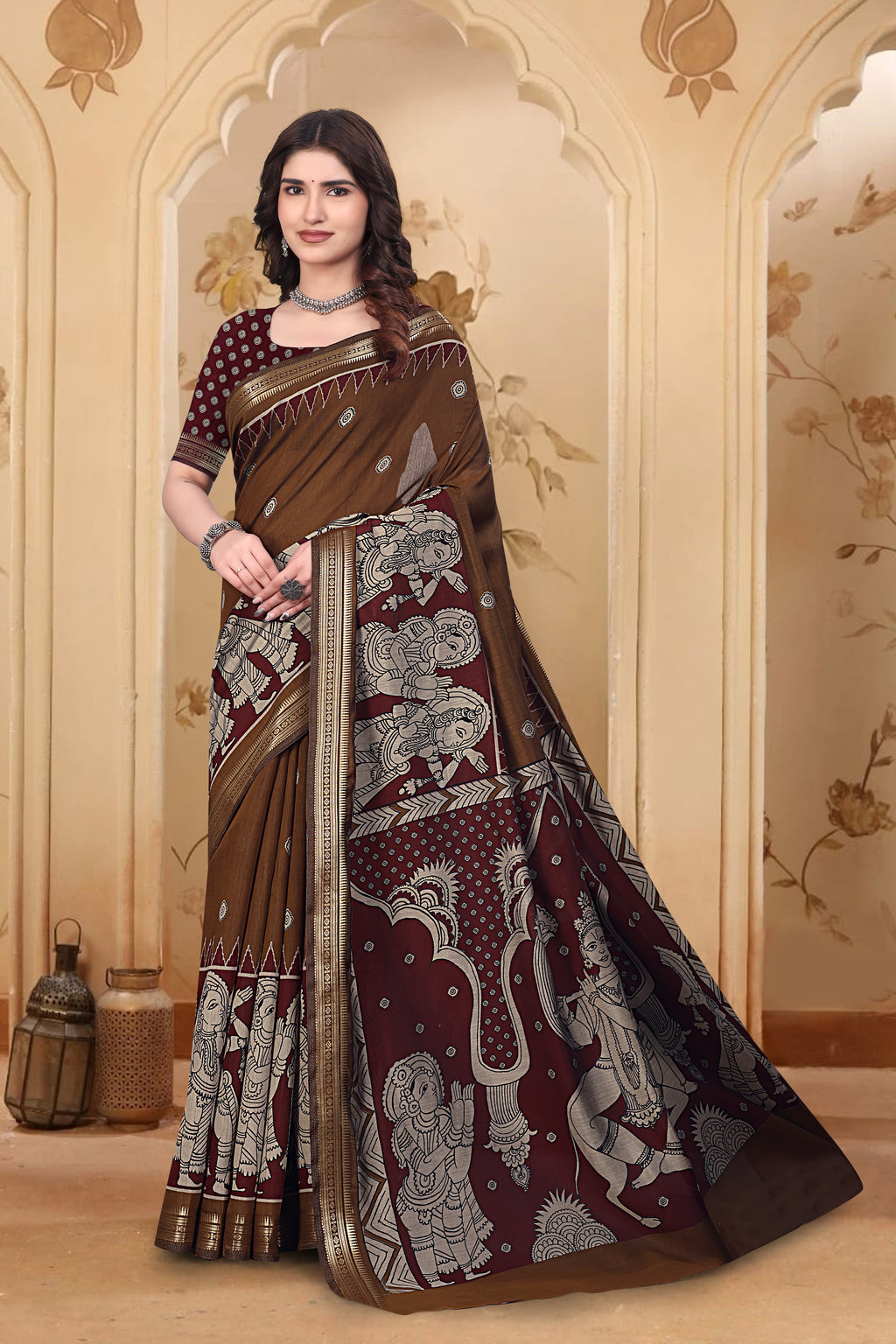 Kalamkari Printed Saree – Mustard