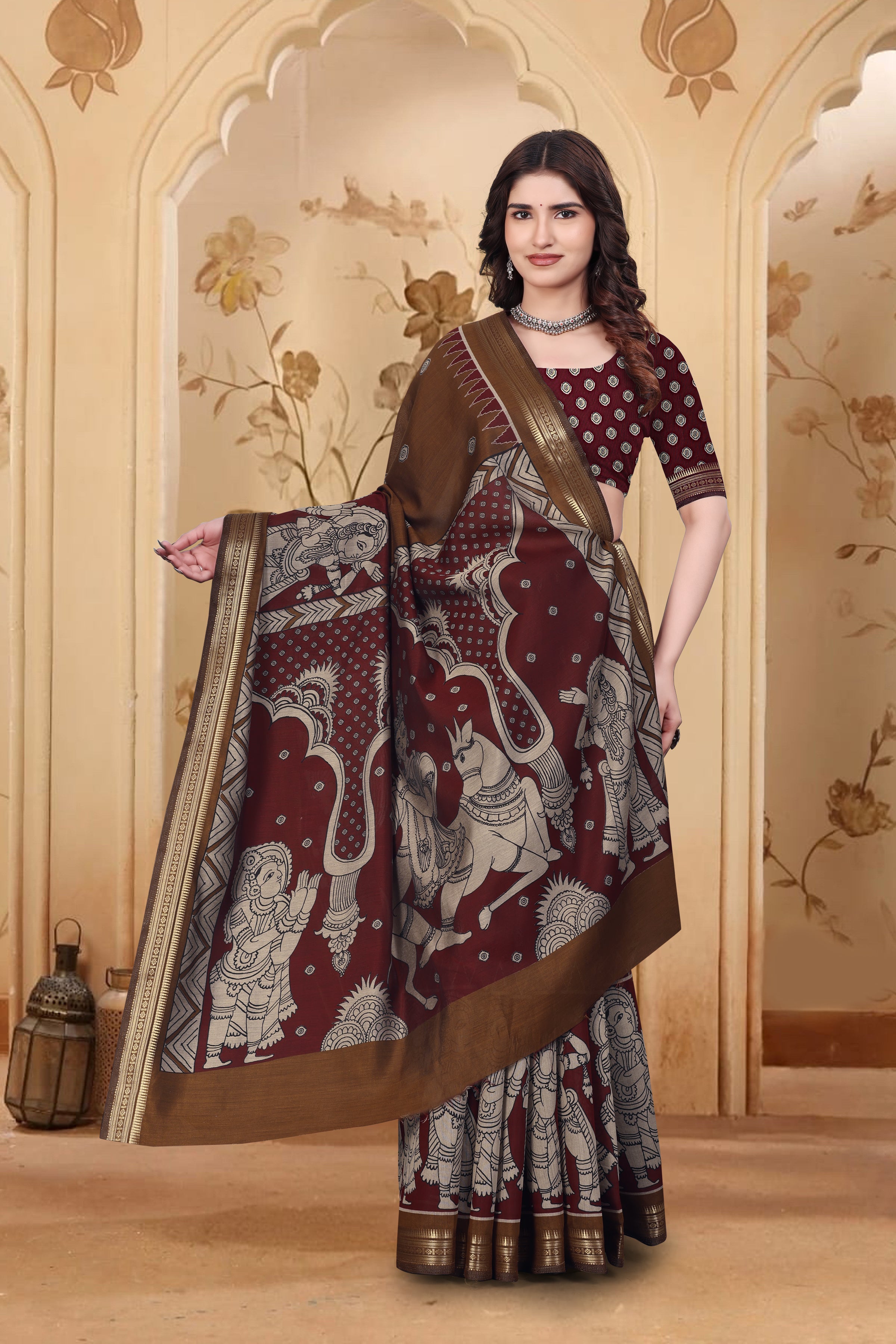 Kalamkari Printed Saree – Mustard