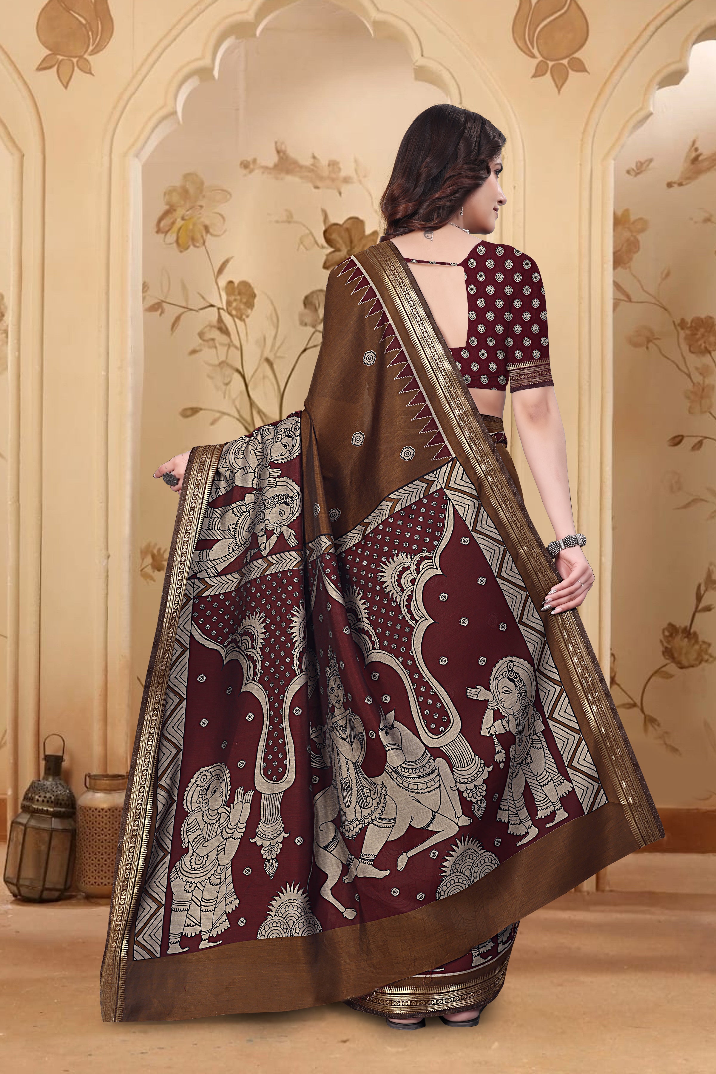 Kalamkari Printed Saree – Mustard