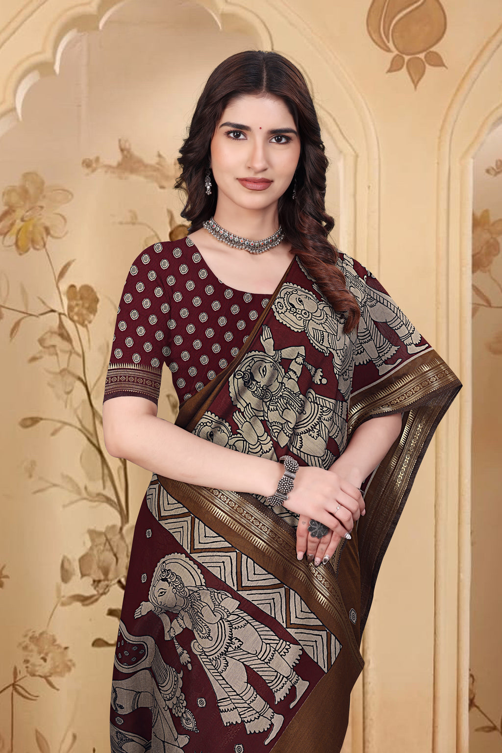 Kalamkari Printed Saree – Mustard