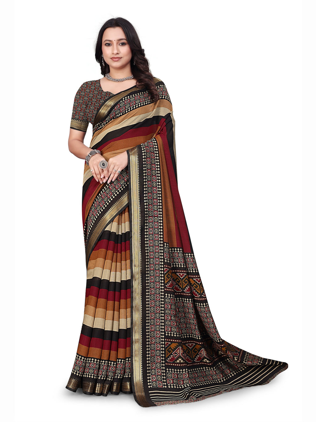 Printed Cotton Saree – Multicolor