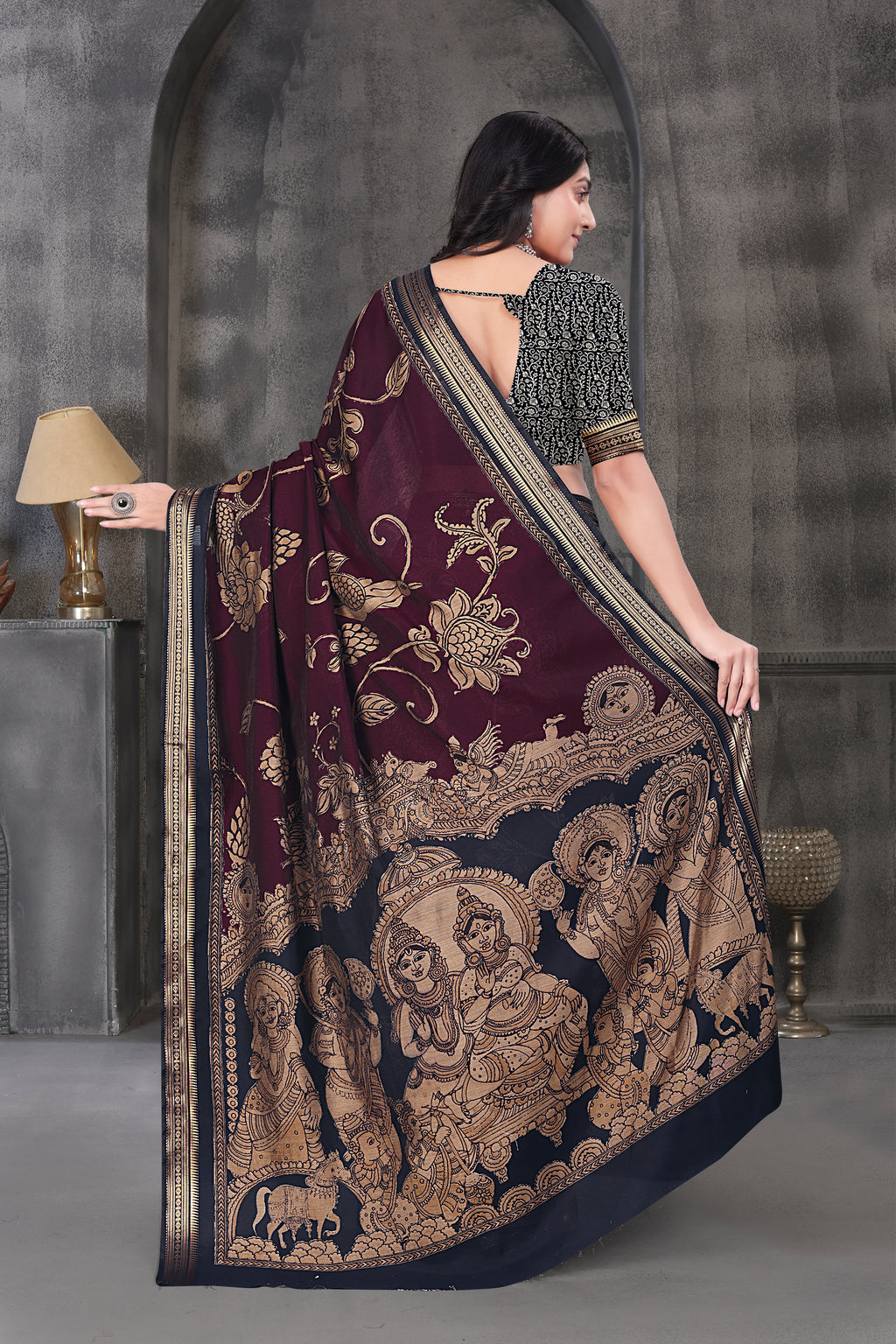 Kalamkari Printed Saree - Wine
