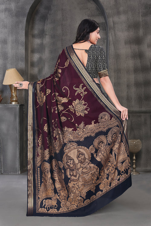 Kalamkari Printed Saree - Wine