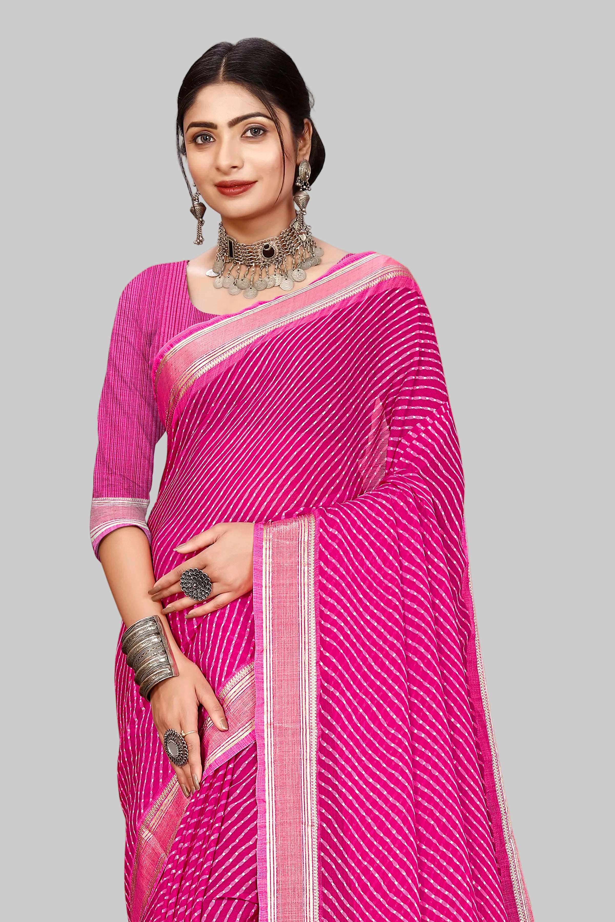 Leheriya Print Saree – Pink