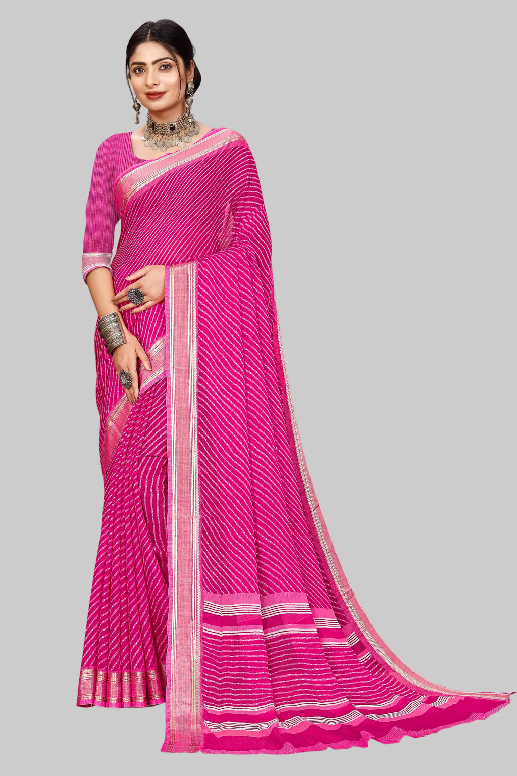 Leheriya Print Saree – Pink