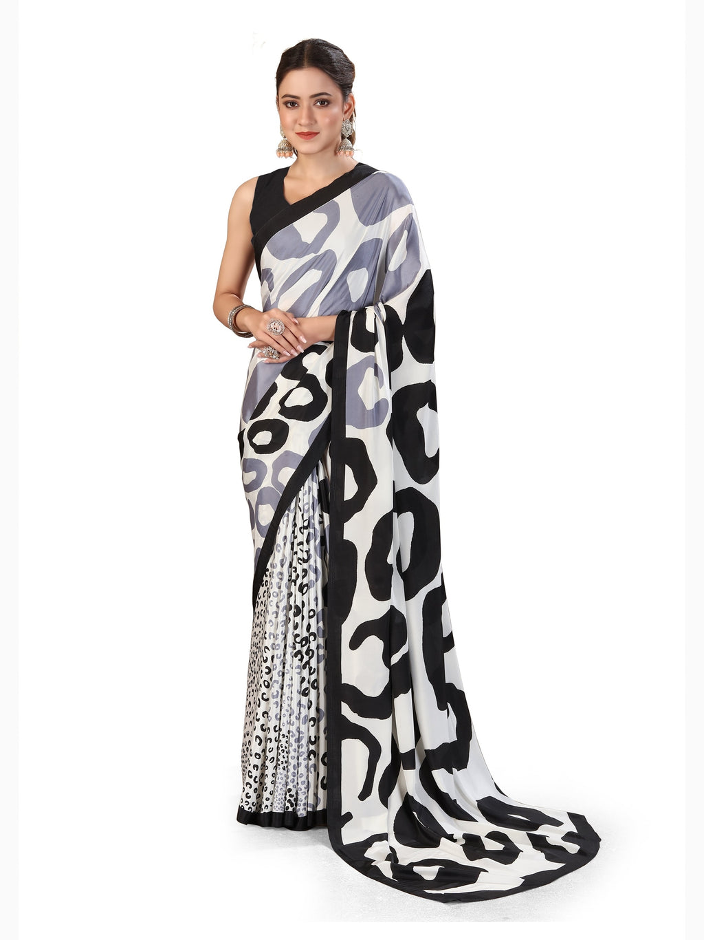Daily Wear Printed Crepe Saree – White