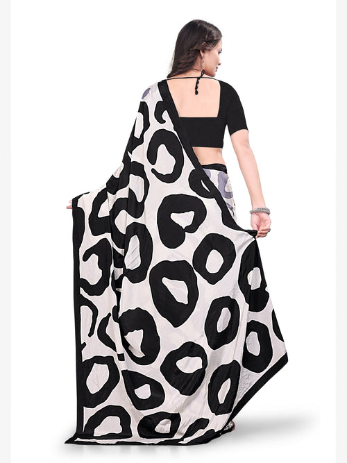 Daily Wear Printed Crepe Saree – White