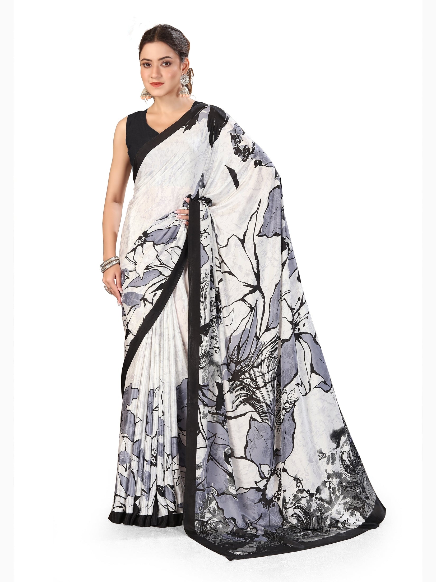 Soft Silk Crepe Saree – White