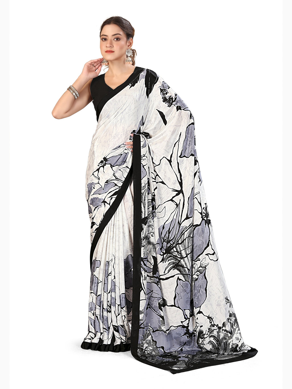 Soft Silk Crepe Saree – White