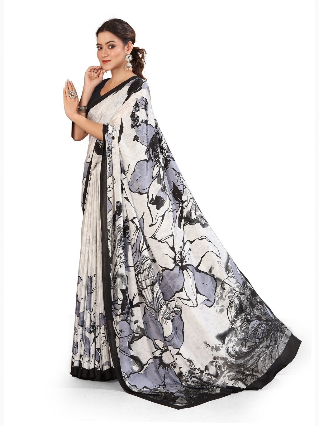 Soft Silk Crepe Saree – White