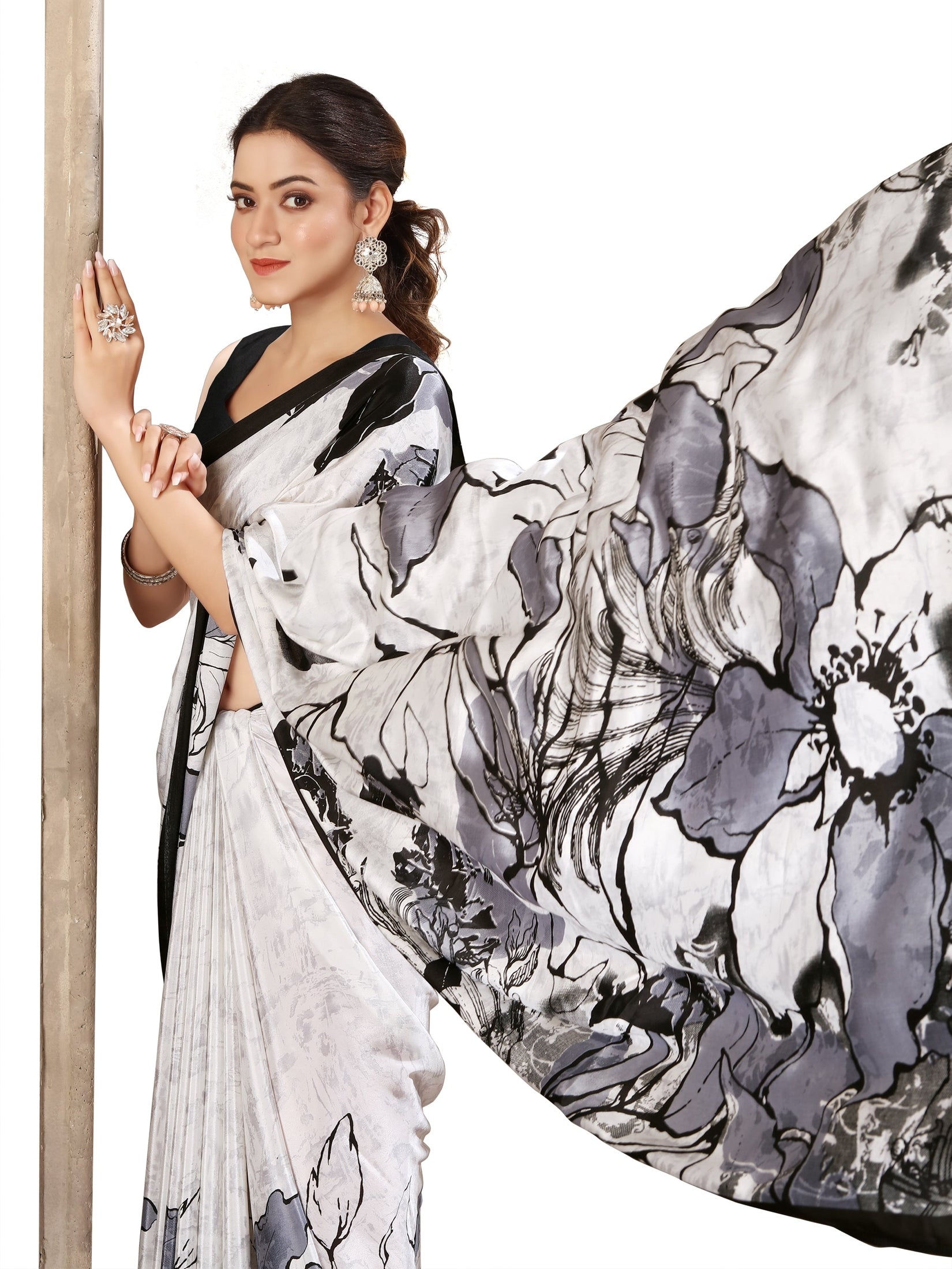Soft Silk Crepe Saree – White