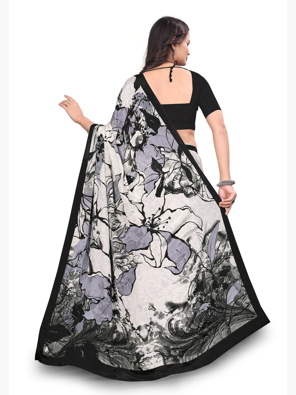 Soft Silk Crepe Saree – White