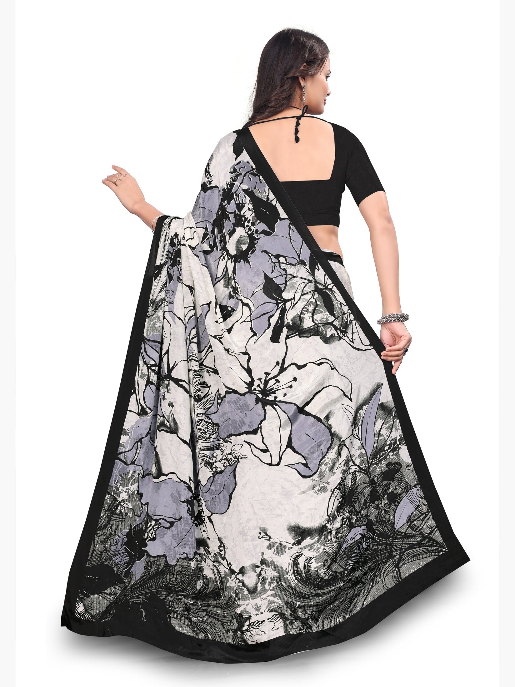 Soft Silk Crepe Saree – White