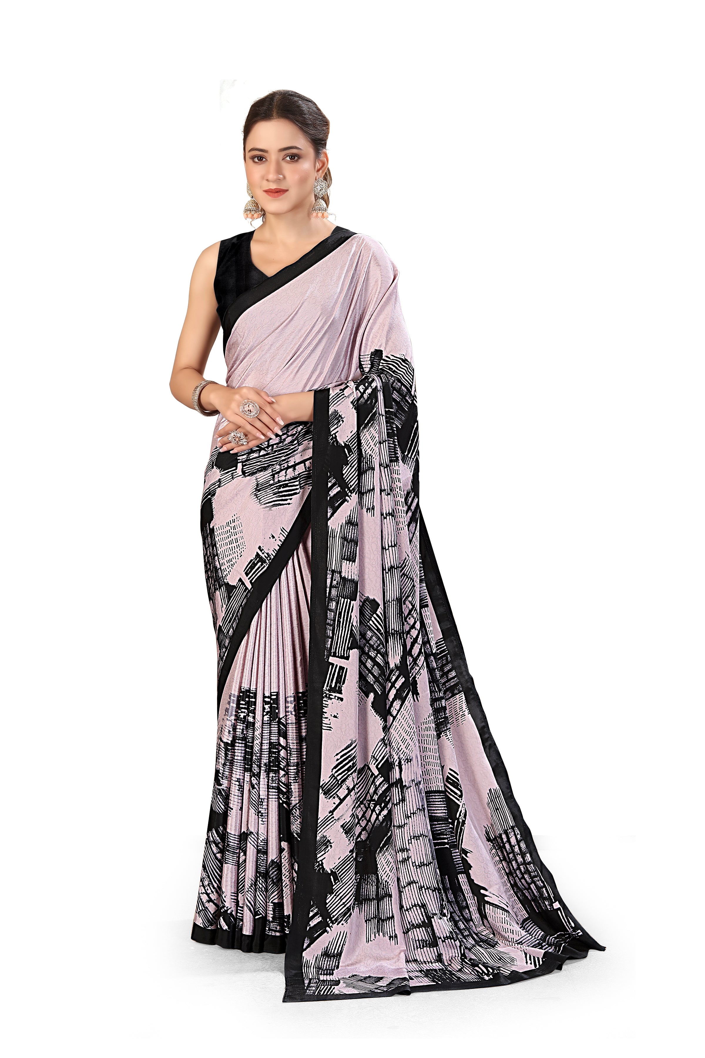 Printed Crepe Saree – Pink