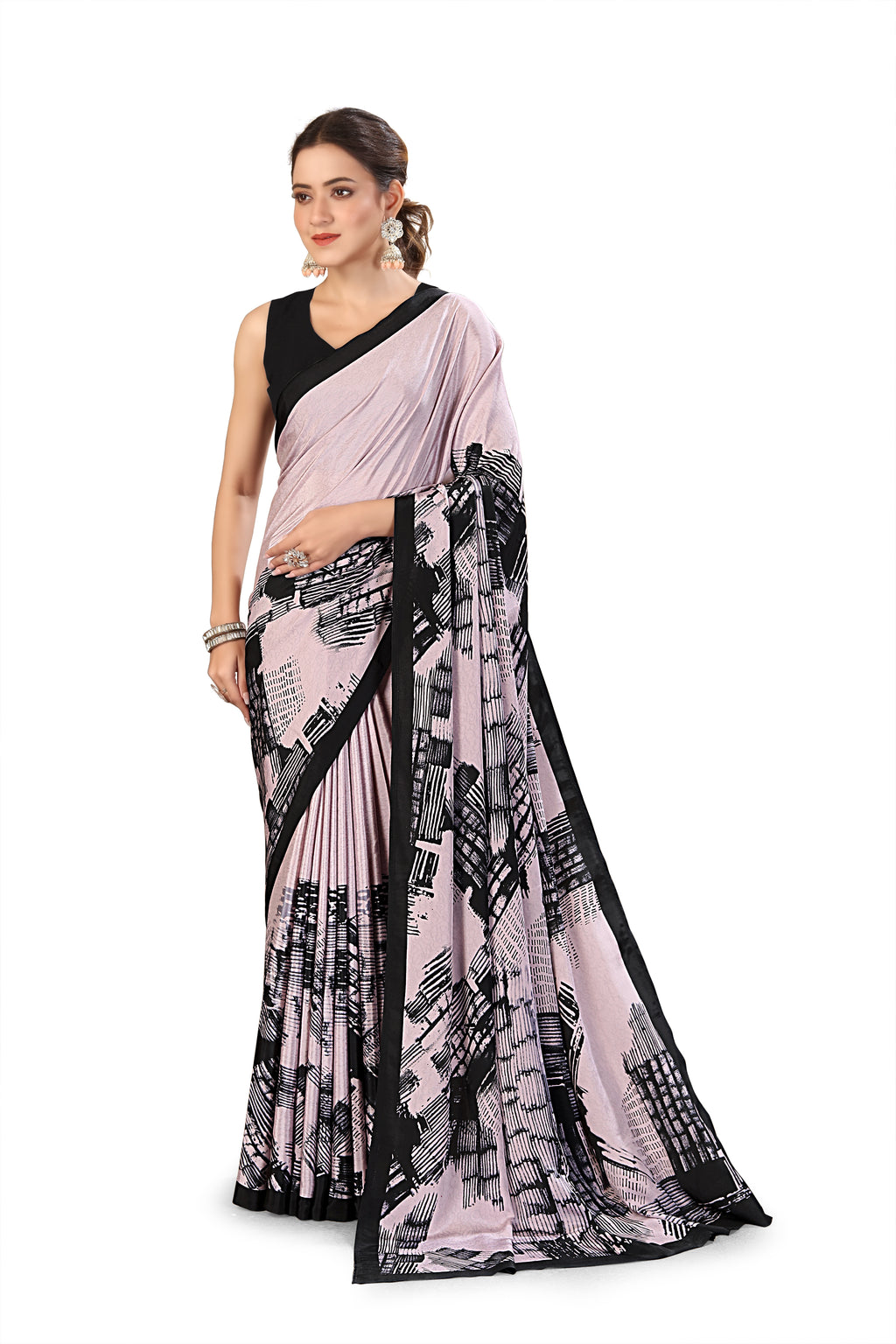 Printed Crepe Saree – Pink