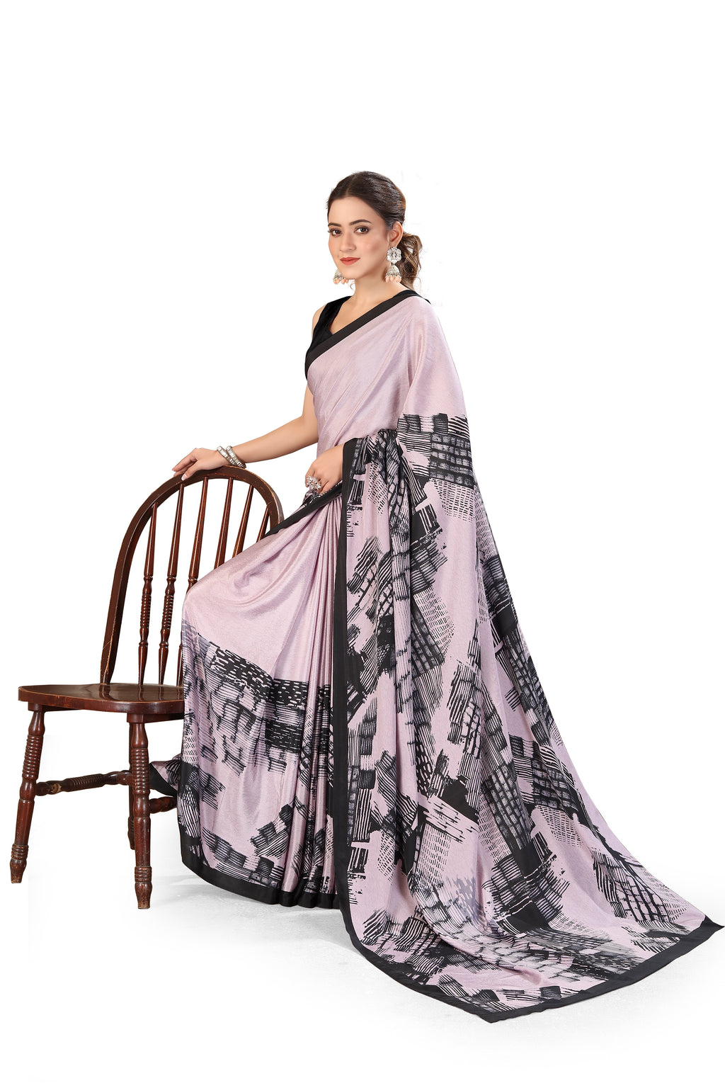 Printed Crepe Saree – Pink