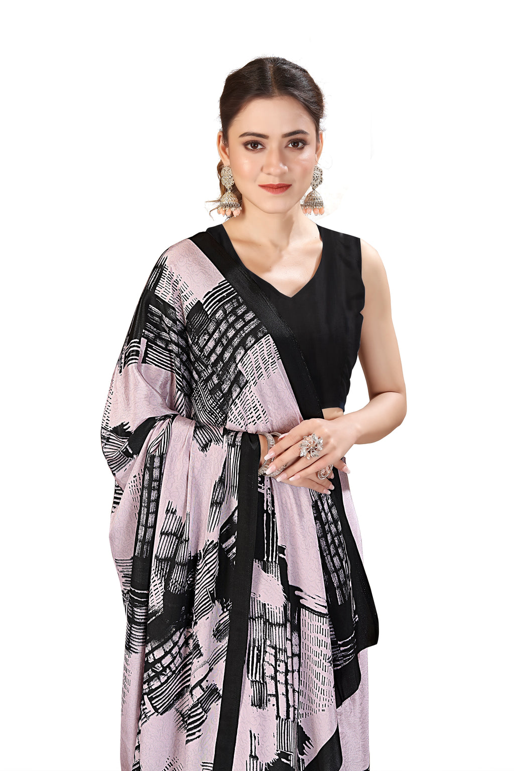 Printed Crepe Saree – Pink