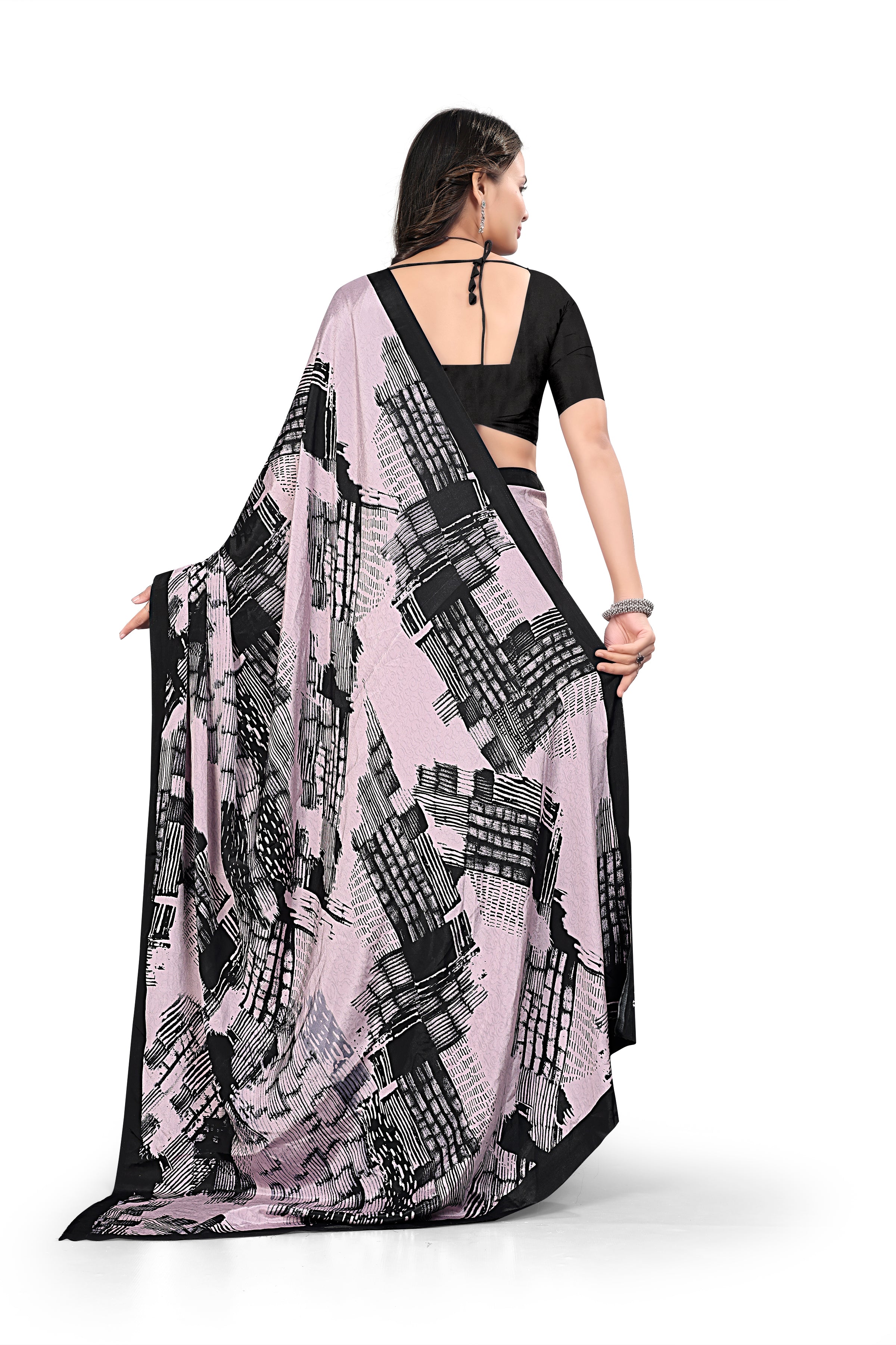 Printed Crepe Saree – Pink