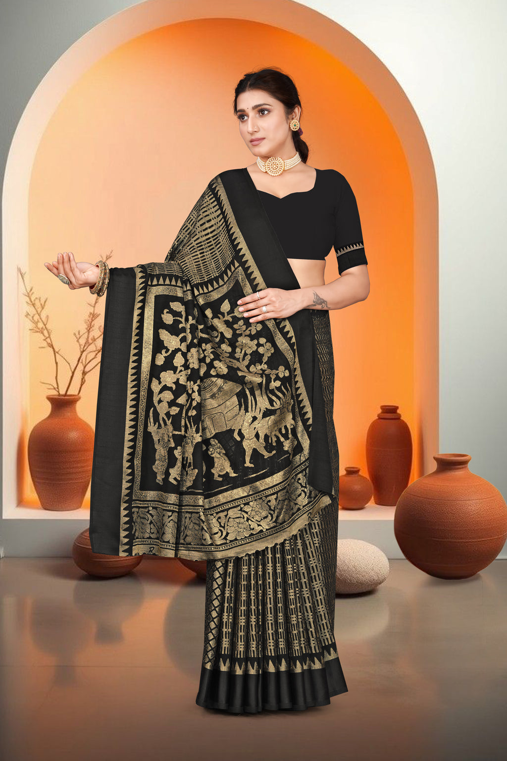 Linen Brasso Saree – Black