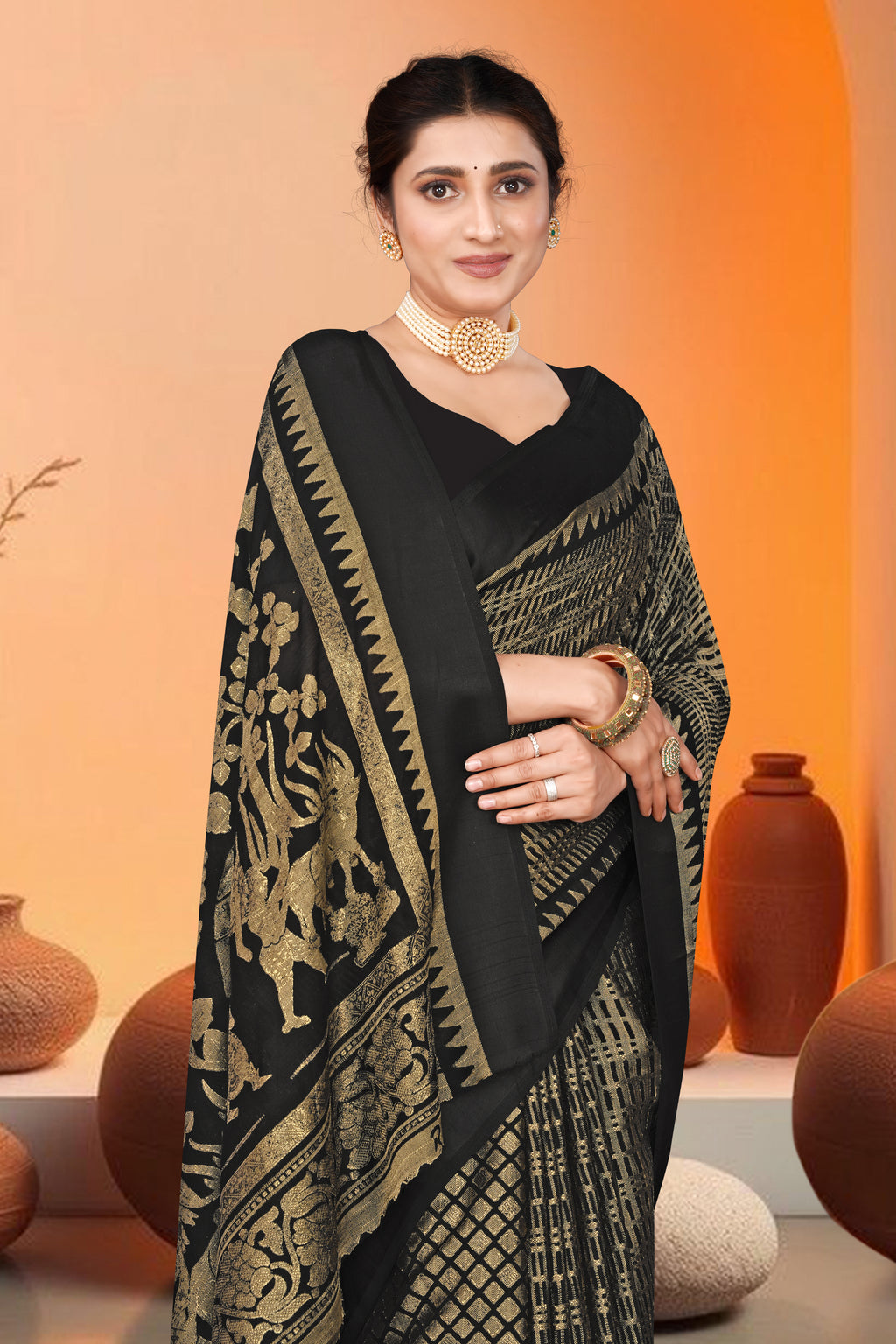 Linen Brasso Saree – Black