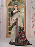 Pencil Print Saree – Beige & Black