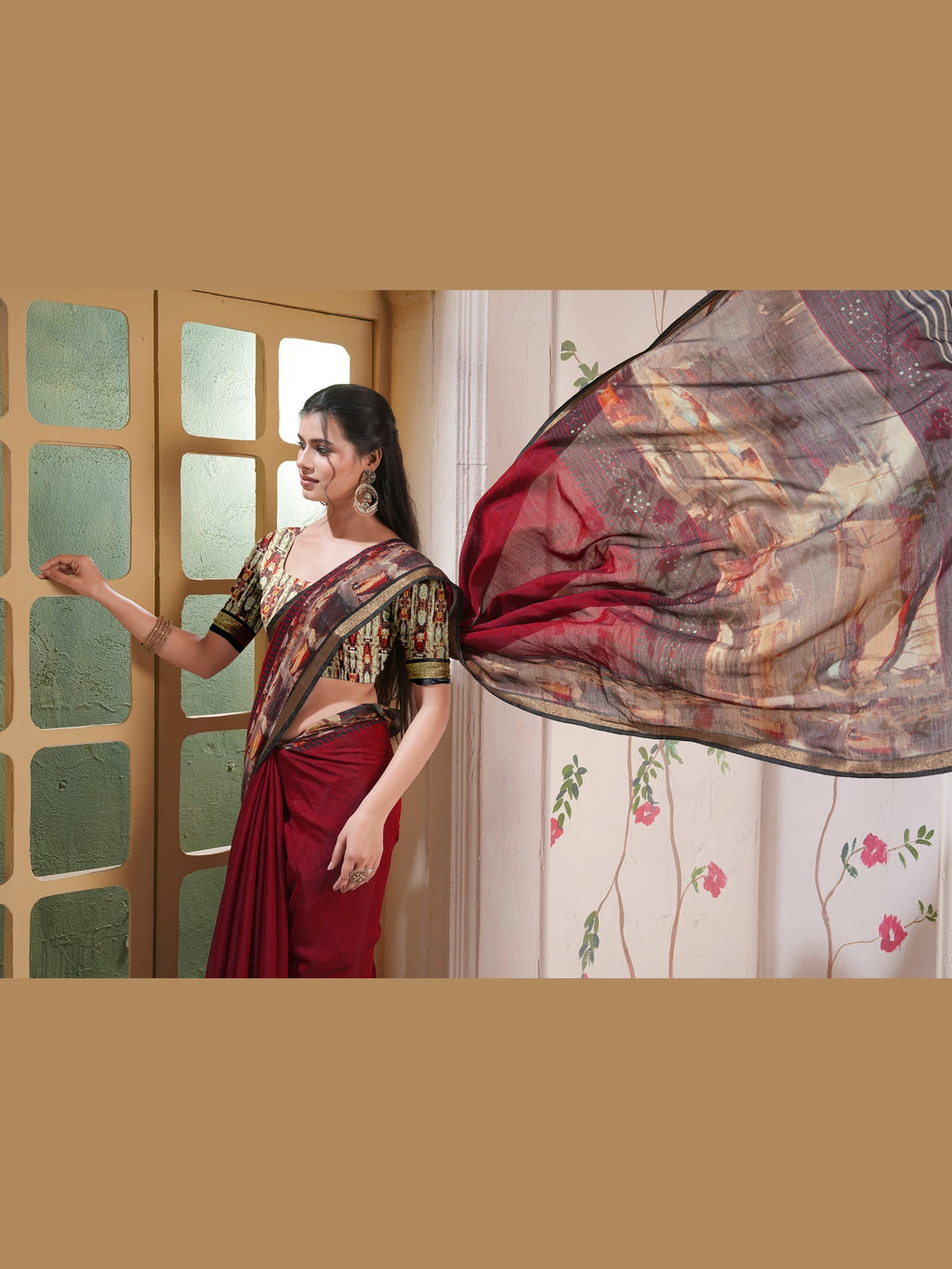 Kalamkari Printed Saree – Maroon