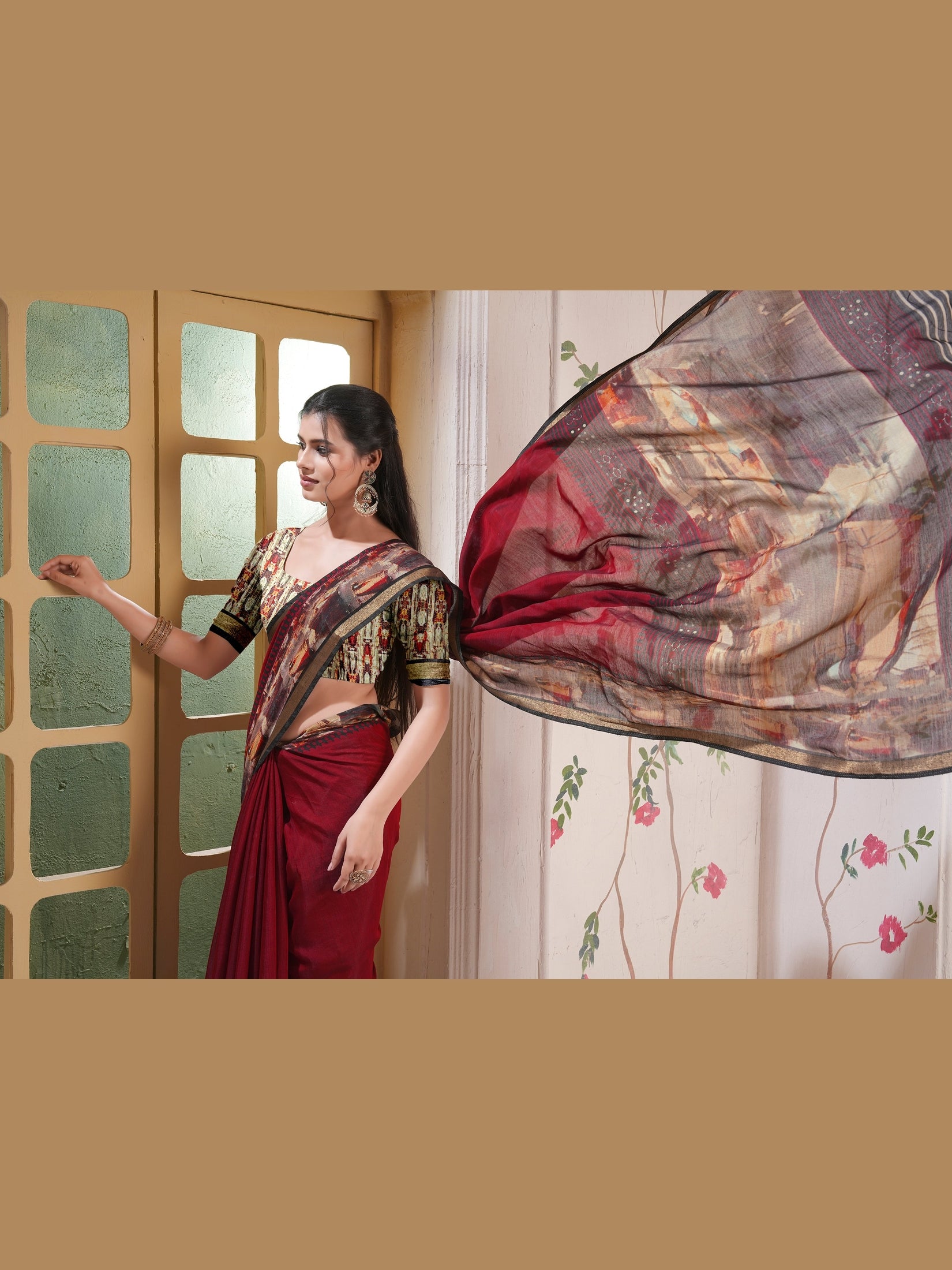 Kalamkari Printed Saree – Maroon