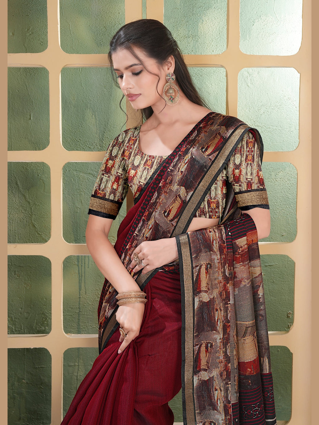 Kalamkari Printed Saree – Maroon