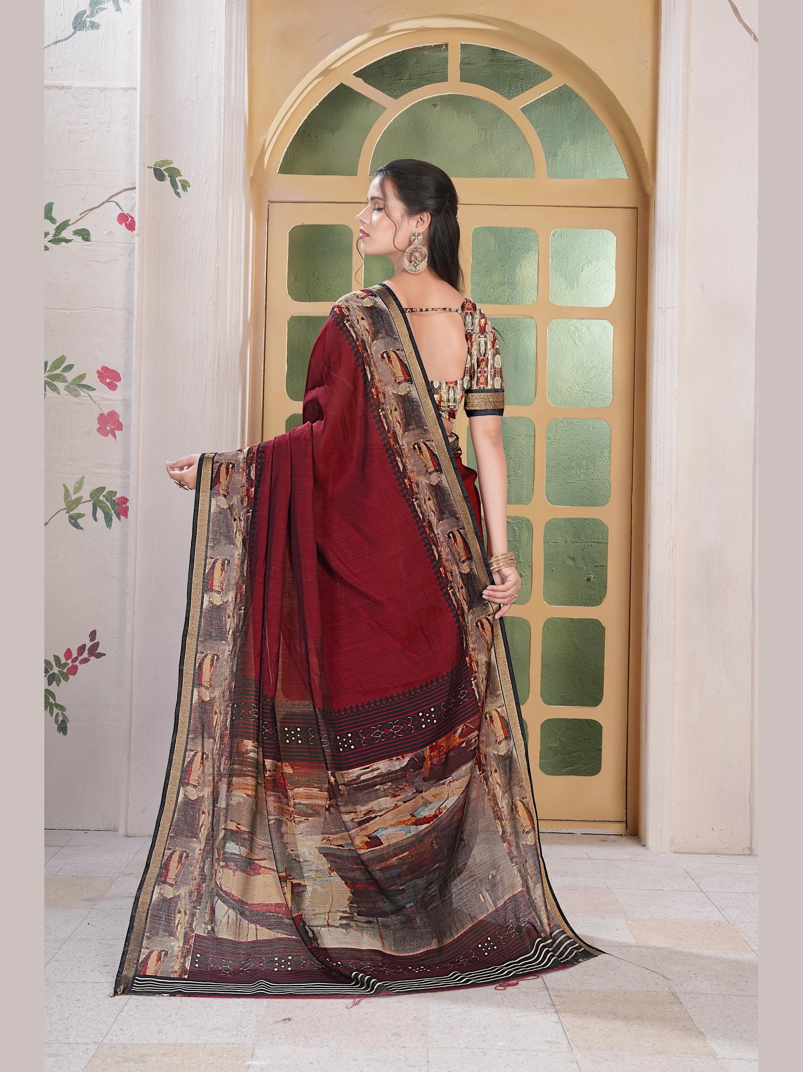 Kalamkari Printed Saree – Maroon