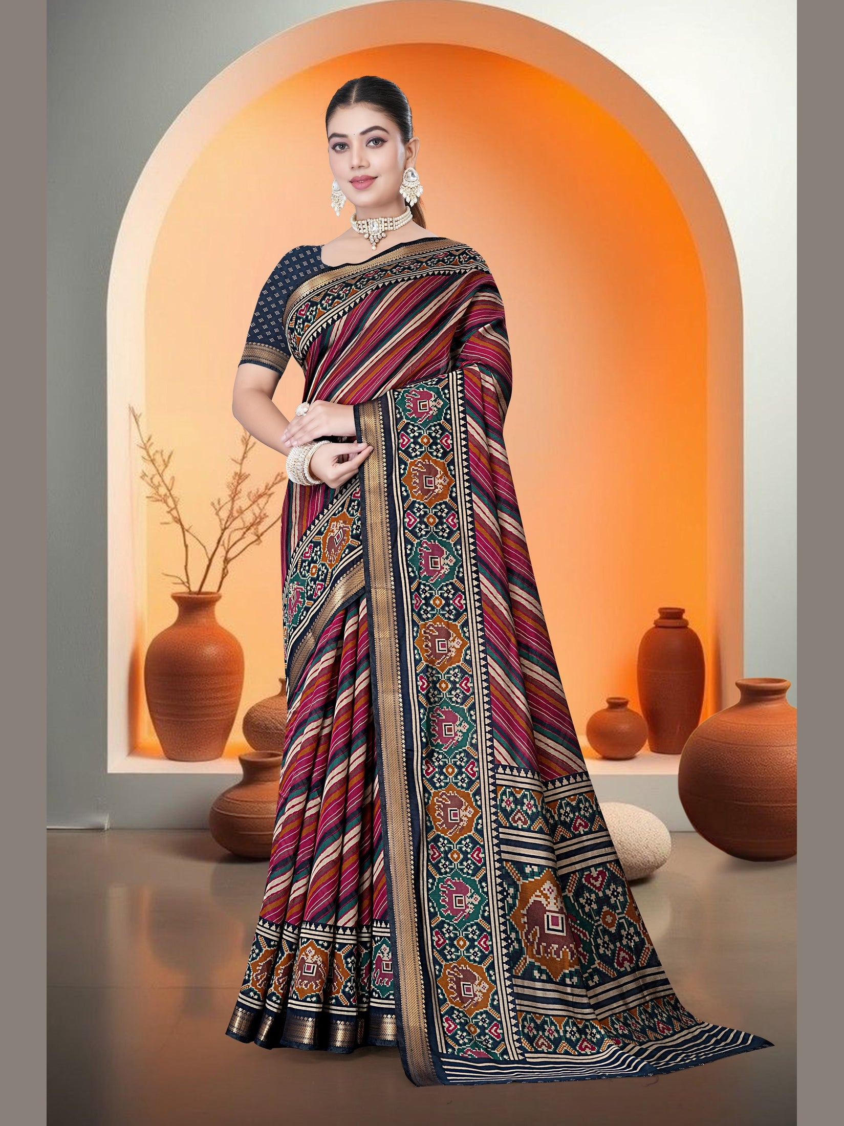 Printed Saree – Maroon