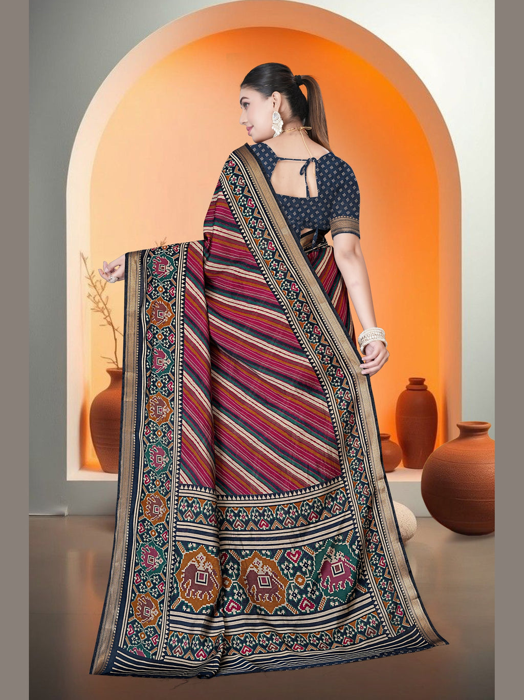 Printed Saree – Maroon