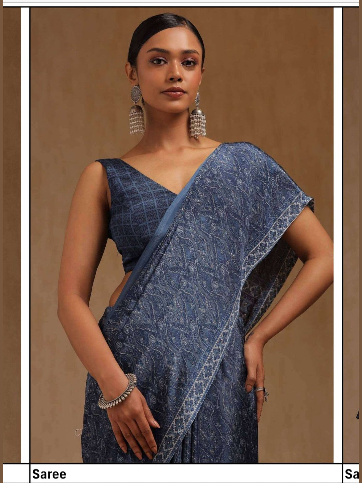 Printed Crepe Saree – Indigo Blue