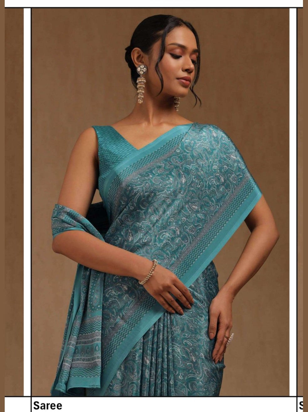 Printed Crepe Saree – Teal Blue