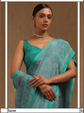 Printed Crepe Saree – Sky Blue