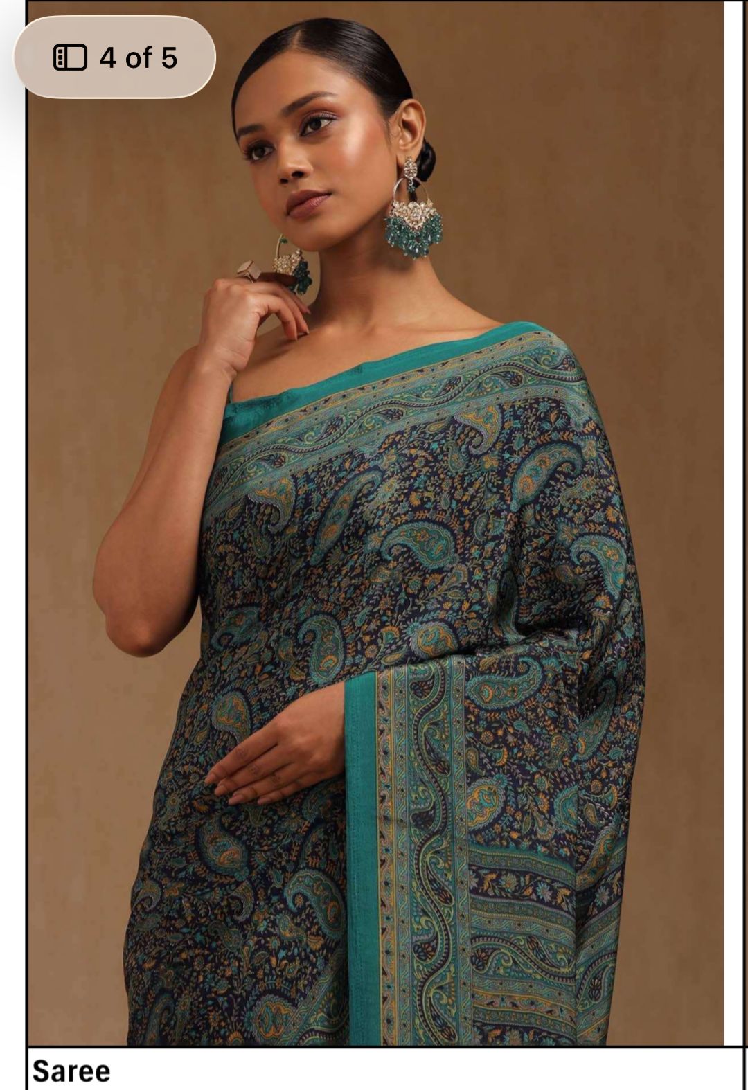 Printed Crepe Saree – Deep Teal Blue