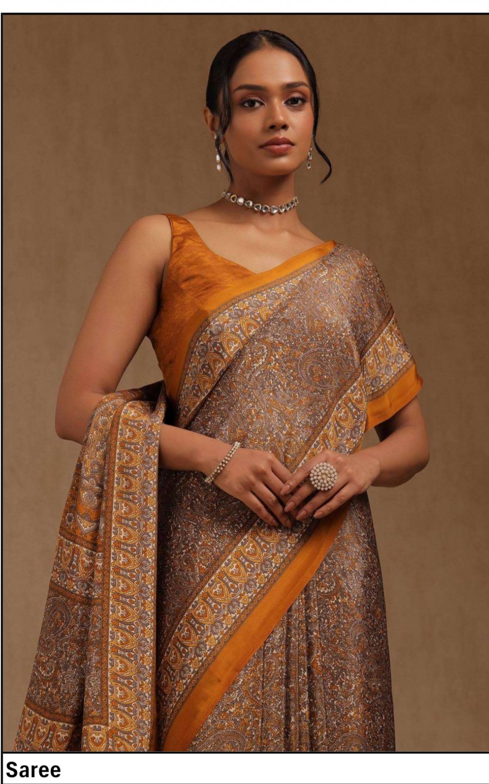 Printed Saree – Mustard Gold Base