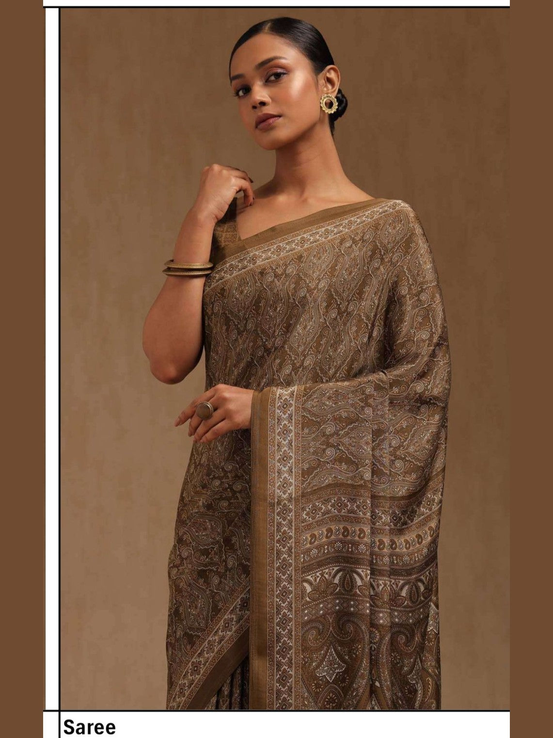 Printed Crepe Saree – Brown