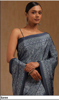 Printed Crepe Saree – Charcoal Blue