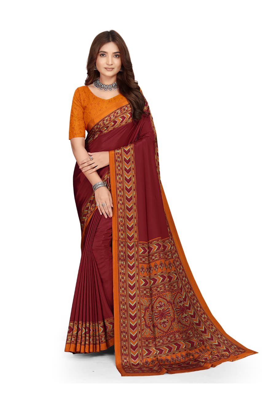 Printed Crepe Saree – Mustard