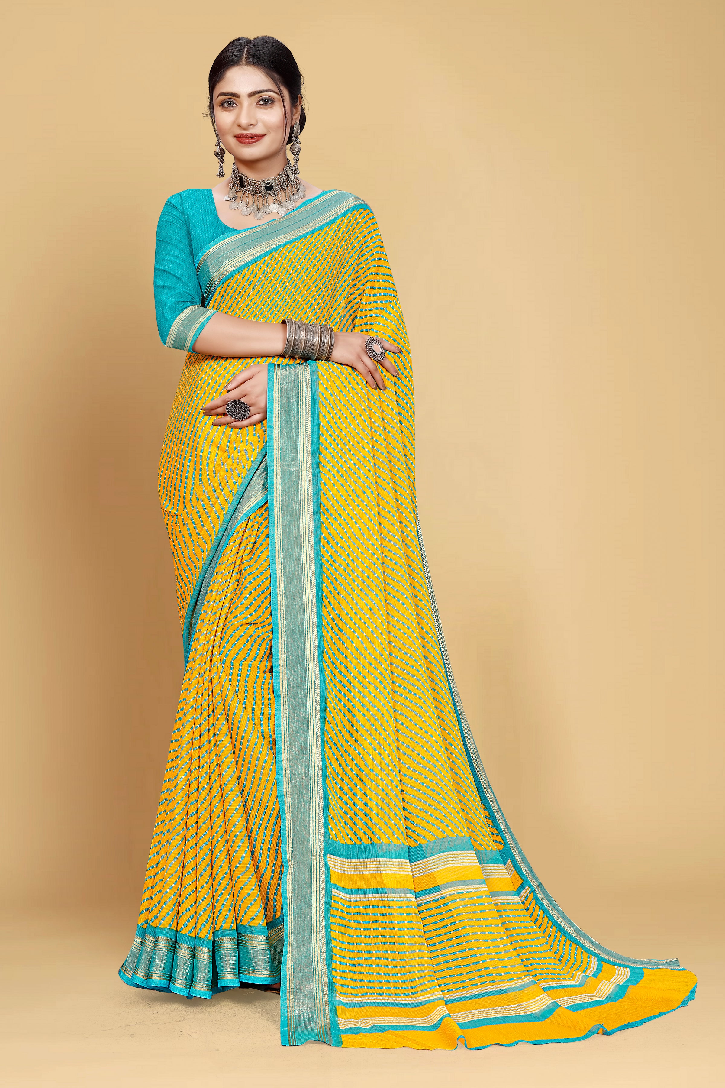 Leheriya Print Saree – Yellow