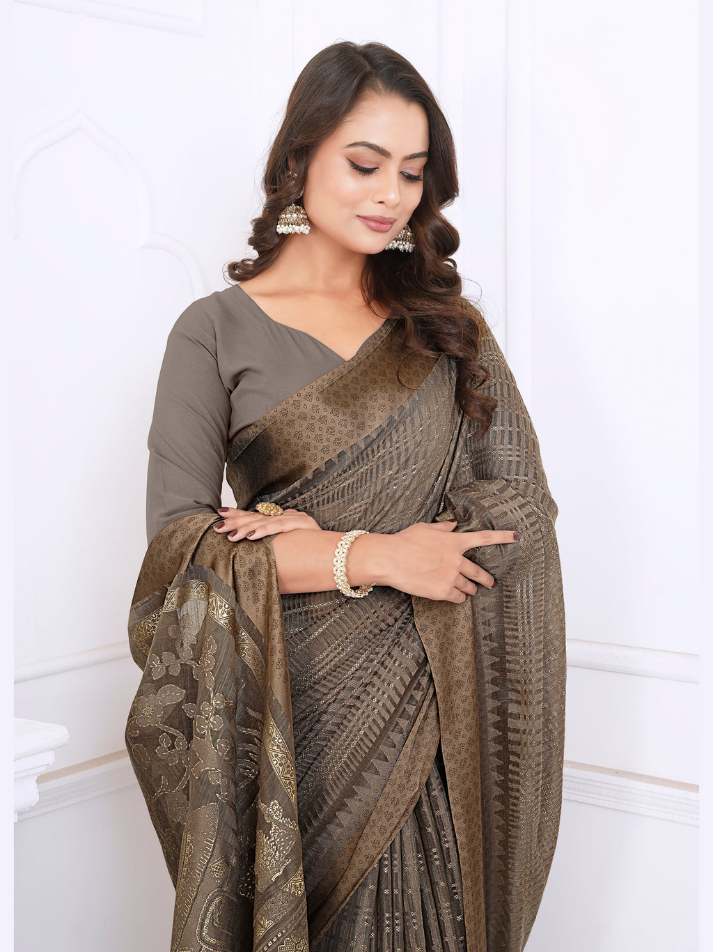 Linen Brasso Saree – Brown