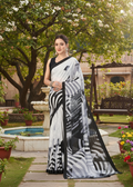 Printed Crepe Saree – White