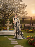 Printed Crepe Saree – Beige & Black