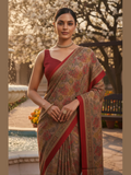 Printed Crepe Saree – Deep Red